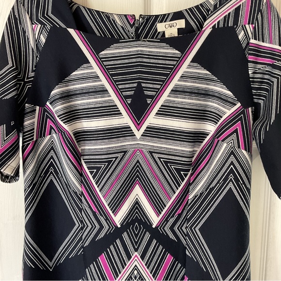 Cato Midi Dress Black White Red Diamond Design Short Sleeve Size 14 - Picture 2 of 16